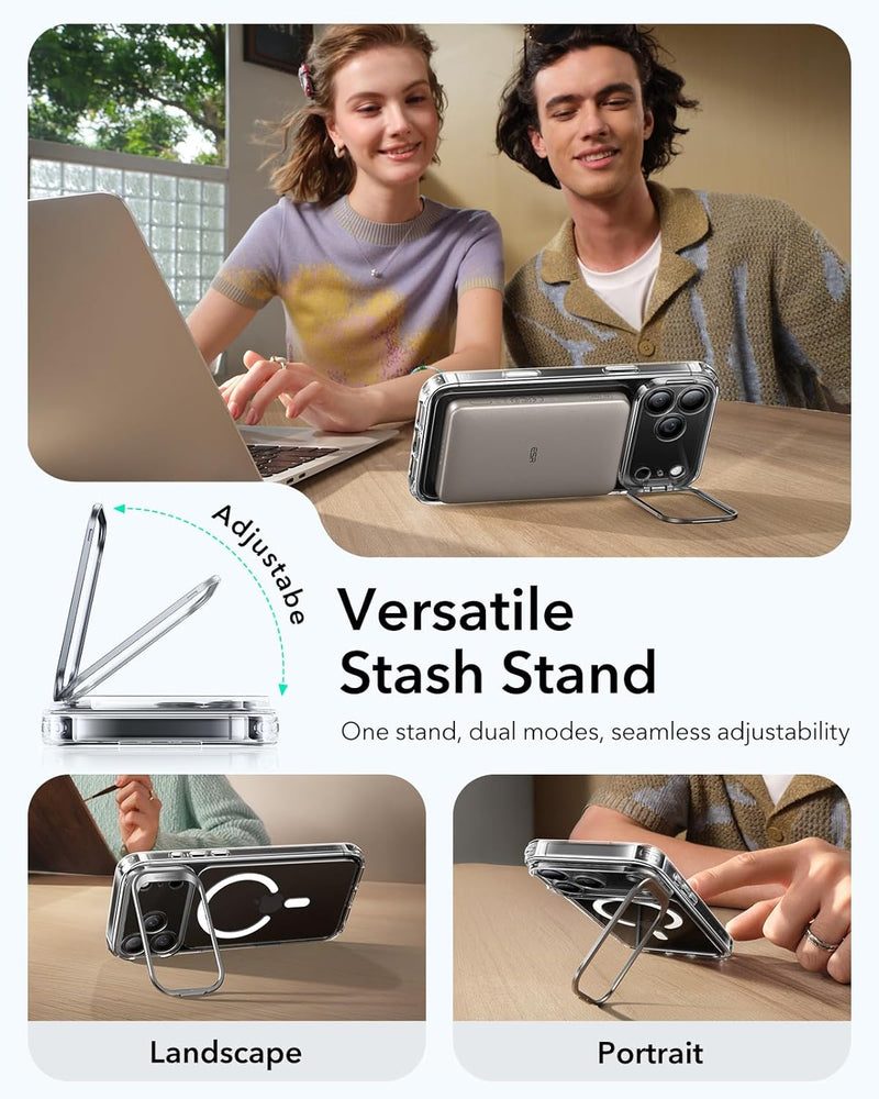 ESR iPhone 17 Pro / 17 ProMax HaloLock Classic Hybrid Case with Stash Stand (Camera Control Button) Case - Clear [V] - كفر حماية عالية - ماغ سيف - ستاند