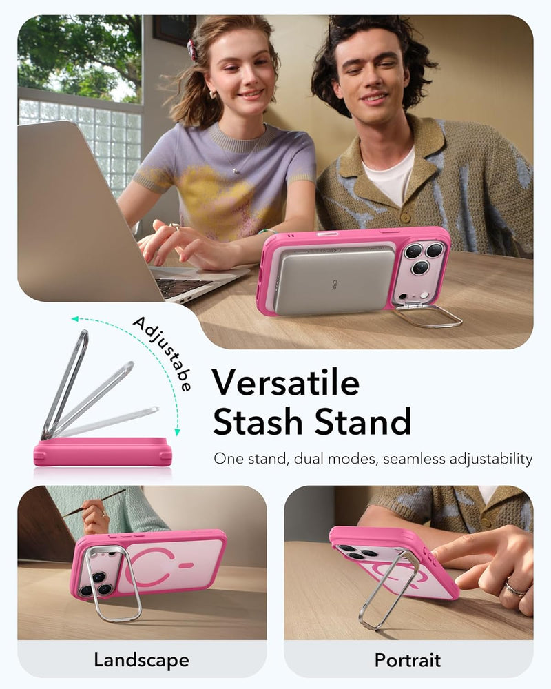 ESR iPhone 17 Pro / 17 ProMax HaloLock Classic Hybrid Case with Stash Stand (Camera Control Button) Case - Frosted Pink [V] - كفر حماية عالية - ماغ سيف - ستاند