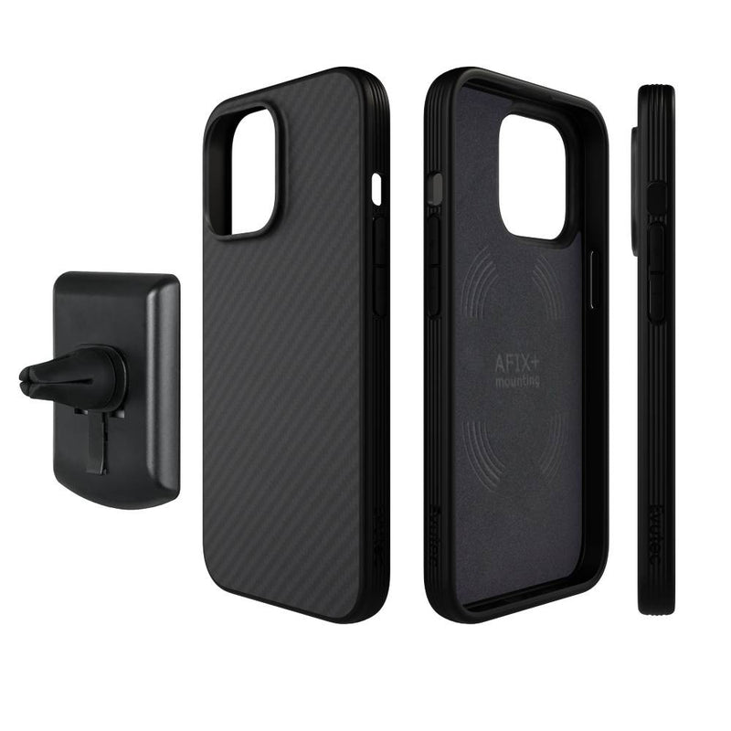 Evutec iPhone 13 Pro AER Karbon Case with AFIX + Vent Mount - Black [V] - كفر حماية - كاربون