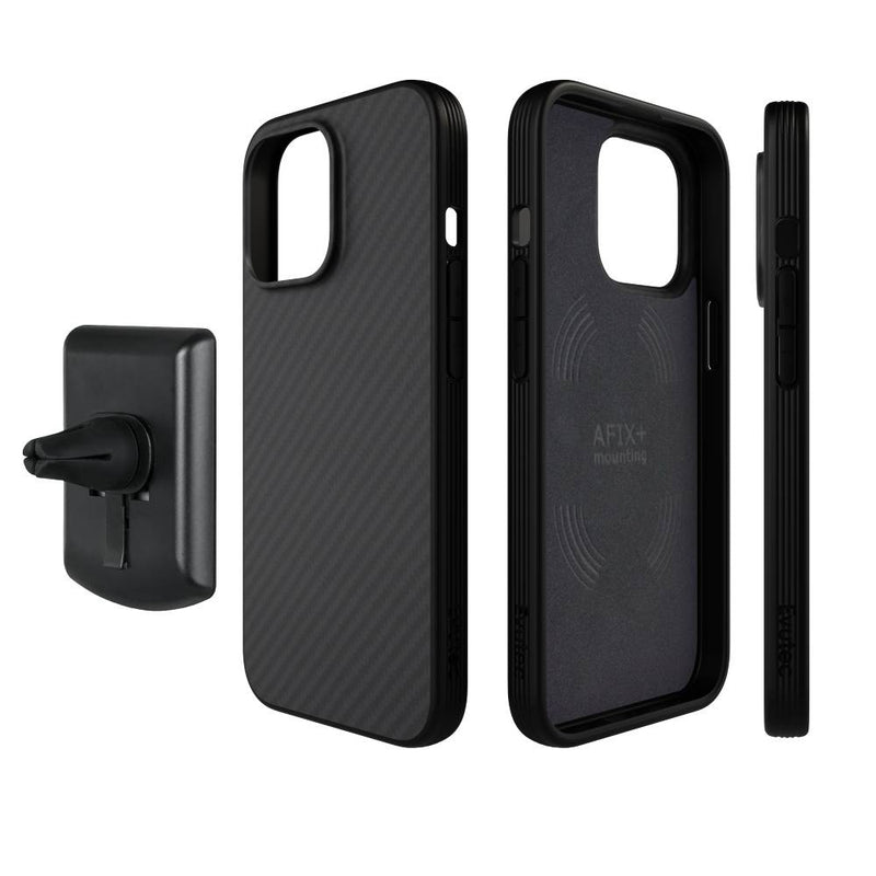 Evutec iPhone AER Karbon Case with AFIX + Vent Mount - Black [V] - كفر حماية - كاربون