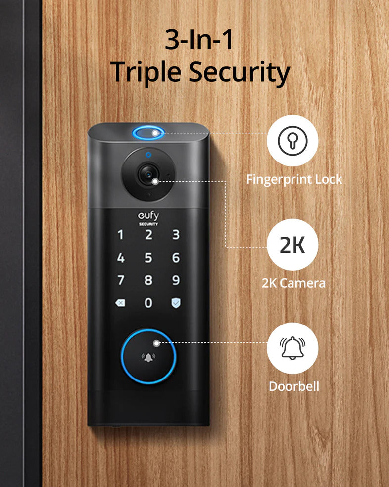 Eufy Video Smart Lock FingerPrint & Wi-Fi -Black [A] - كاميرا + قفل بصمه + جرس واي فاي من يوفي