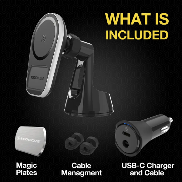 Scosche MagicMount™ Pro Charge5 Window/Dash Magsafe/Universal Wireless Charger - ستاند سيارة - ماق سيف - شاحن وايرليس - قوة 15 واط - سكوشي
