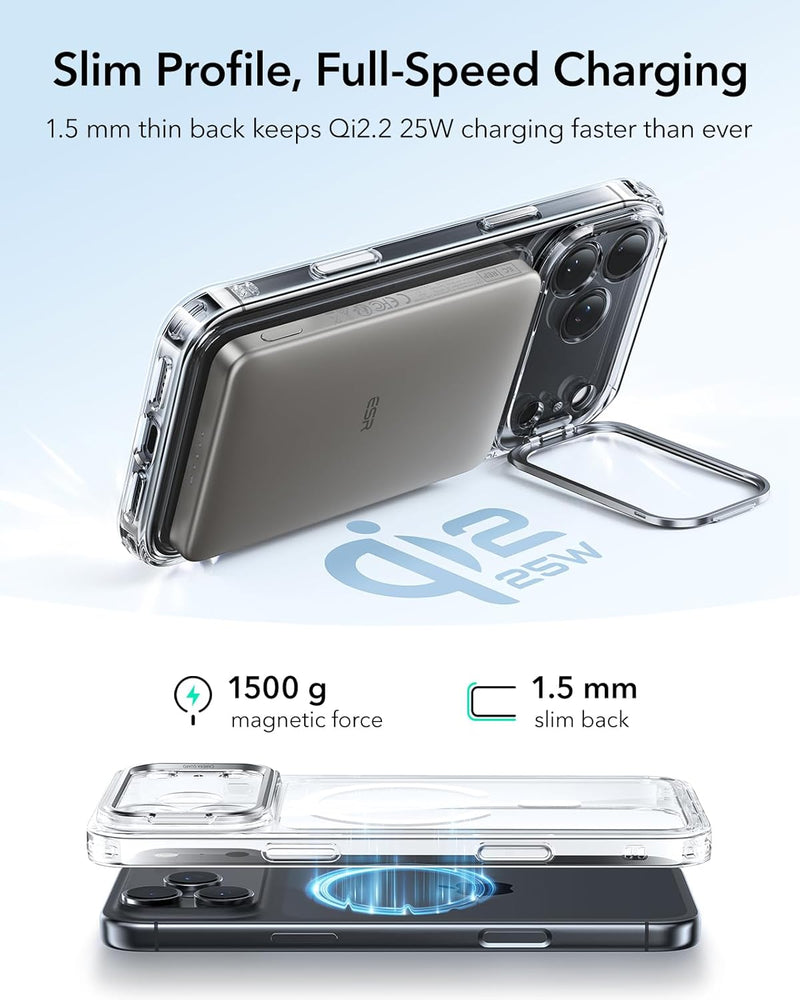 ESR iPhone 17 Pro / 17 ProMax HaloLock Classic Hybrid Case with Stash Stand (Camera Control Button) Case - Clear [V] - كفر حماية عالية - ماغ سيف - ستاند