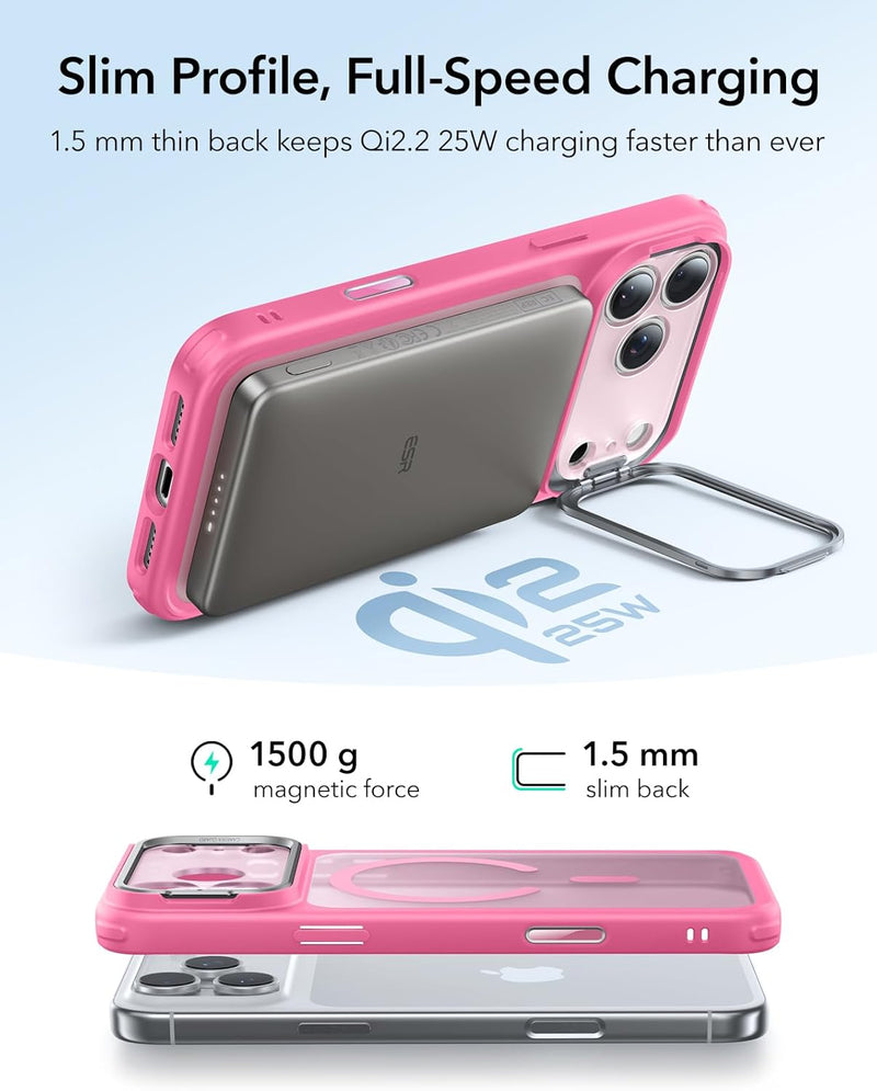 ESR iPhone 17 Pro / 17 ProMax HaloLock Classic Hybrid Case with Stash Stand (Camera Control Button) Case - Frosted Pink [V] - كفر حماية عالية - ماغ سيف - ستاند