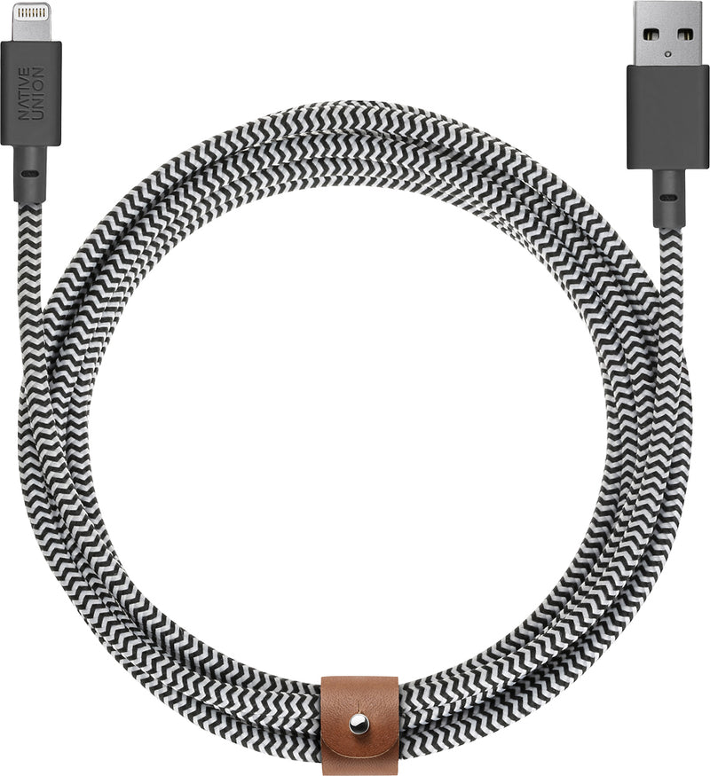 Native Union Belt Cable XL - USB A to Lightning 3M - Zebra [V] - سلك شحن ايفون - نيتف يونيون - مقاوم للقطع - 3متر - كفالة 12 شهر