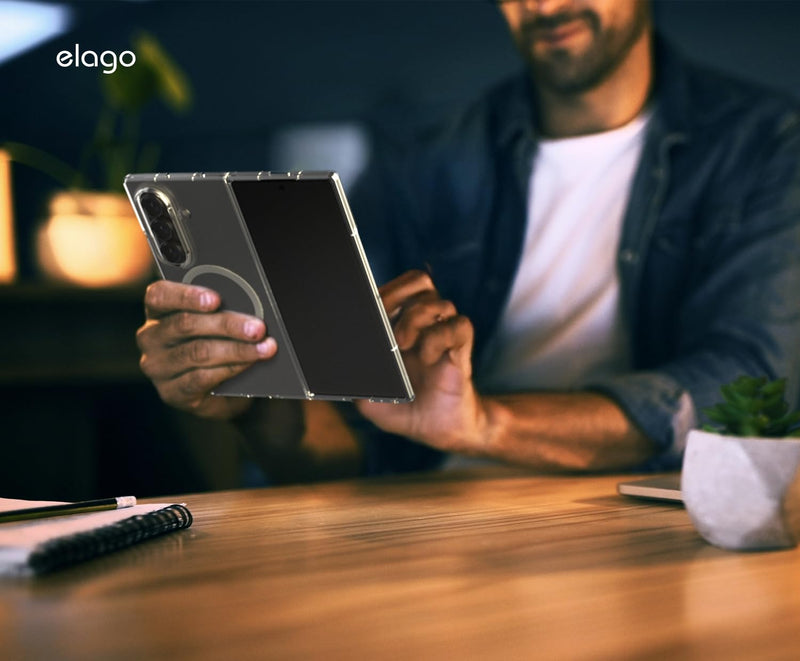 Elago Samsung Galaxy Z Fold 7 Magnetic Clear Case [V] - كفر سامسونج  - حماية عالية - ماغ سيف - شفاف (Copy)