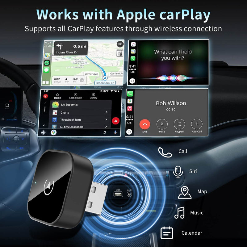 2 in 1 Wired To Wireless CarPlay /Android Auto Dongle (USB-C Adapter Included) [V] - وصلة كار بلاي - بلوتوث - 2 في 1 - يو اس بي + تايب سي - كفالة 12 شهر