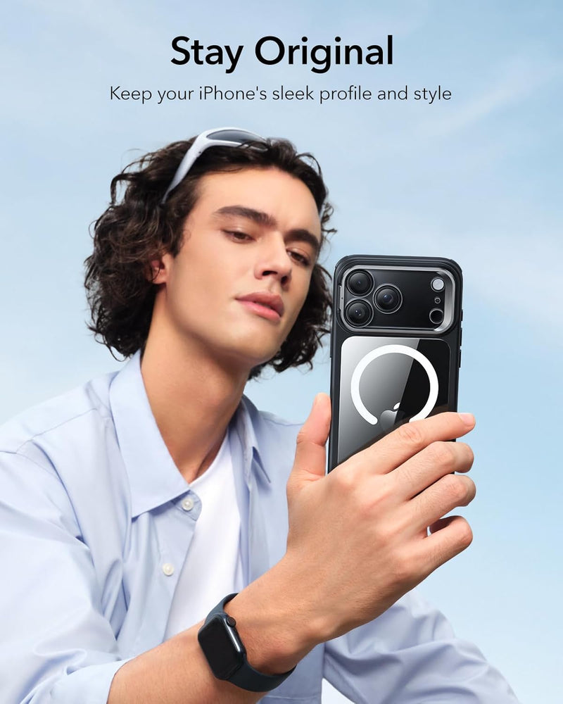 ESR iPhone 17 Pro / 17 ProMax HaloLock Classic Hybrid Case with Stash Stand (Camera Control Button) Case - Clear Black [V] - كفر حماية عالية - ماغ سيف - ستاند