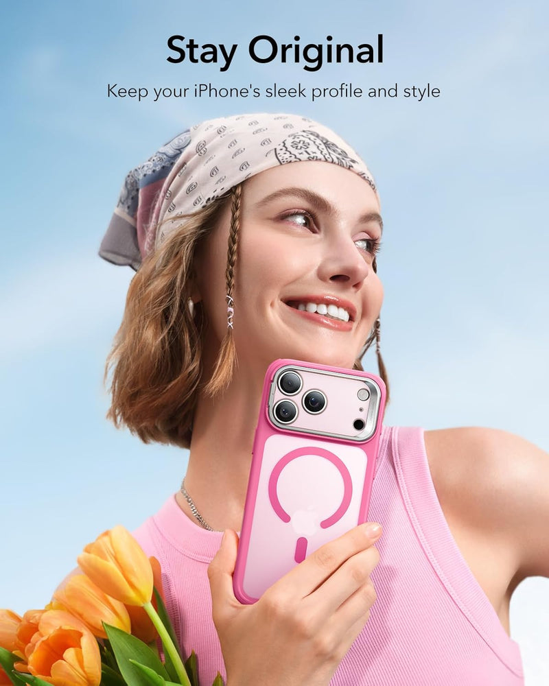 ESR iPhone 17 Pro / 17 ProMax HaloLock Classic Hybrid Case with Stash Stand (Camera Control Button) Case - Frosted Pink [V] - كفر حماية عالية - ماغ سيف - ستاند