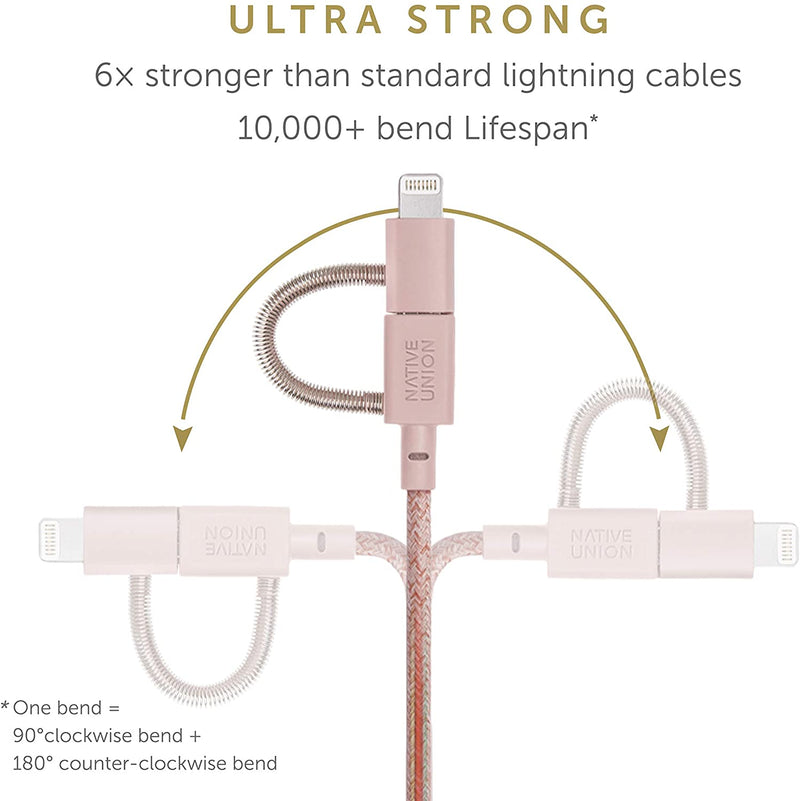 Native Union Belt Cable Universal 2M - Rose [V] - سلك شحن 3 في 1 - ايفون + تايب سي + مايكرو - نيتف يونيون - مقاوم للقطع - 2  متر - كفالة 12 شهر