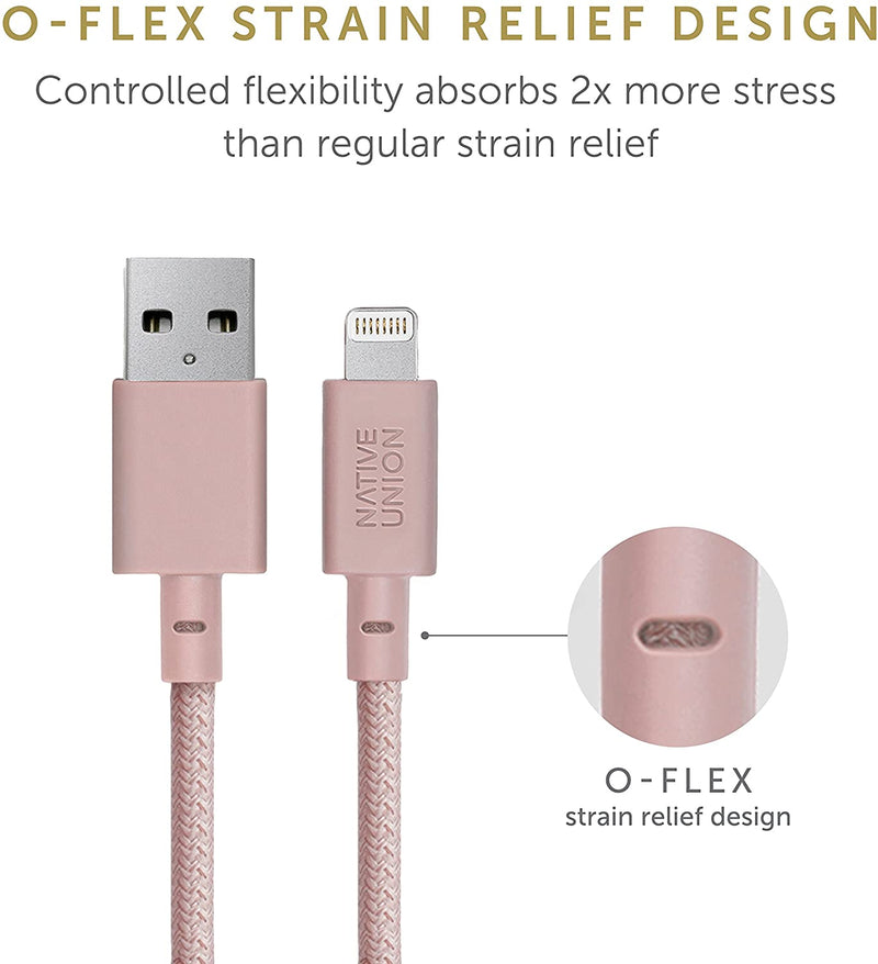 Native Union Belt Cable XL - USB A to Lightning 3M - Rose [V] - سلك شحن ايفون - نيتف يونيون - مقاوم للقطع - 3متر - كفالة 12 شهر