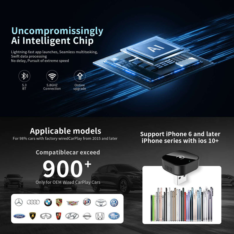 2 in 1 Wired To Wireless CarPlay /Android Auto Dongle (USB-C Adapter Included) [V] - وصلة كار بلاي - بلوتوث - 2 في 1 - يو اس بي + تايب سي - كفالة 12 شهر