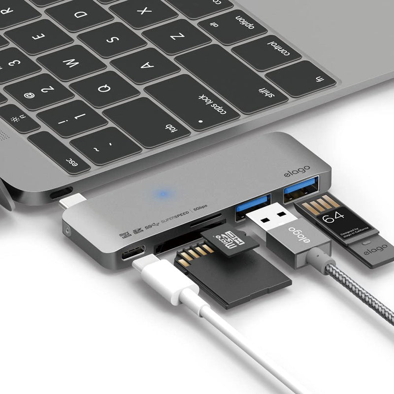 Elago Aluminum Charging Multi Hub USB-C - Space Gray [V] - وصلة تايب سي - 5 في 1 - لاجهزة الايباد برو والماك بوك - متعددة الاستخدام - كفالة 12 شهر