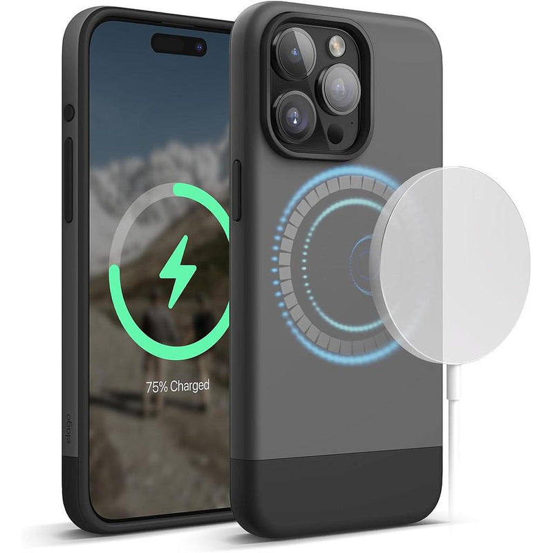 Elago iPhone 15 Pro 15 Pro Max Magsafe Glide Case - Dark Gray / Black [V] كفر ايفون 15برو/15برو ماكس  مع ماجسيف