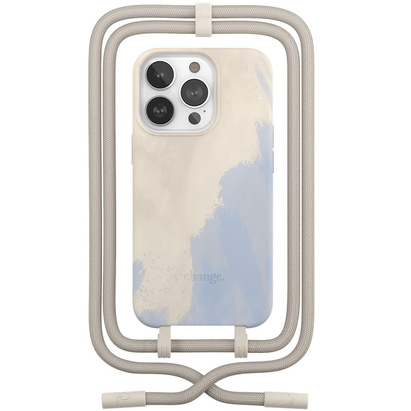 Woodcessories iPhone 14 Change Case - Beige Blue [V] -  كفر حماية عالية - مع خيط علاقة