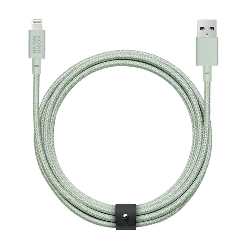 Native Union Belt Cable XL - USB A to Lightning 3M - Sage [V] - سلك شحن ايفون - نيتف يونيون - مقاوم للقطع - 3 متر - كفالة 12 شهر