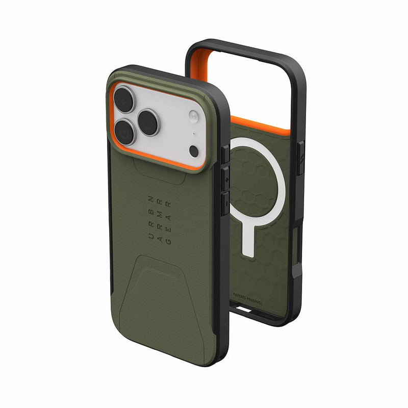 UAG iPhone 17 Pro/ 17 Pro Max Civilian Magsafe Case - Olive/Orange [V] - كفر حماية عالية - ايفون 17 برو / 17 بروماكس - ماغ سيف