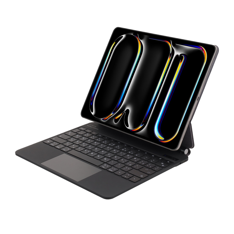 Levelo AeroBoard Saffanio Leather Wireless Keyboard - Black - كفر ايباد + كيبورد - لوحة مفاتيح عربي / انجليزي + لوحة مفاتيح مضيئه