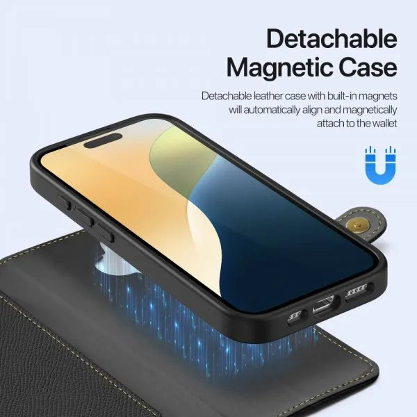 DUX DUCIS  2-in-1 Lawa Series MagSafe Case for iPhone 16/16 Plus/16 Pro/16 Pro MAX - Black -  كفر حماية عالية + محفظة للبطاقات والنقود + علاق - مع ماغ سيف