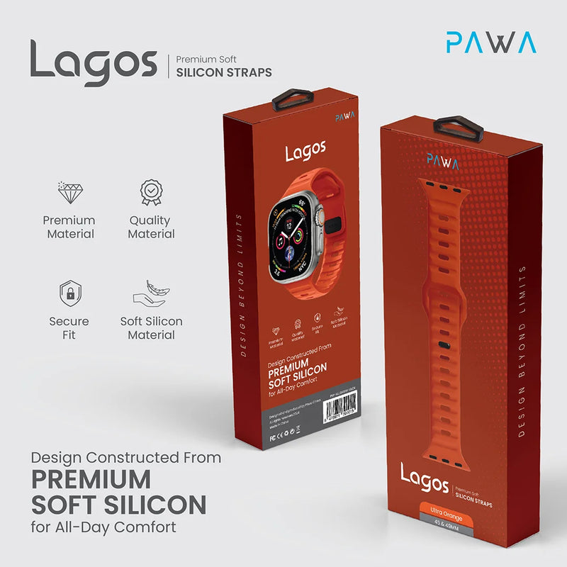 PAWA - Lagos Premium Soft Silicon Straps - Ultra Orange - 49/45/44/42mm - سير ساعه أبل واتش