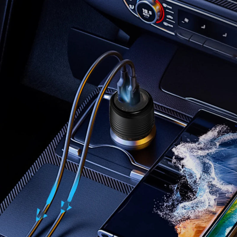 PAWA Car Charger Dual Port PD+QC Includes Braided USB-C to USB-C Cable 60W - شاحن سيارة + سلك شحن تايب سي - باوا  - منفذ يو اس بي + تايب سي  - كفالة 12 شهر