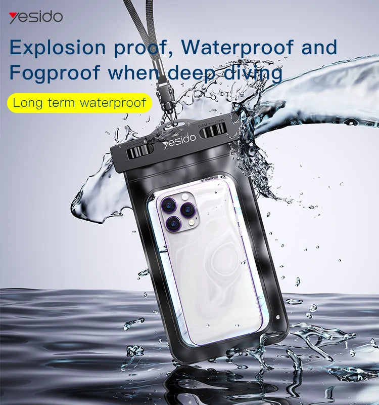 Yesido Universal WaterProof Case for - Black - كفر ضد الماء - مناسب لجميع انواع واحجام الاجهزة