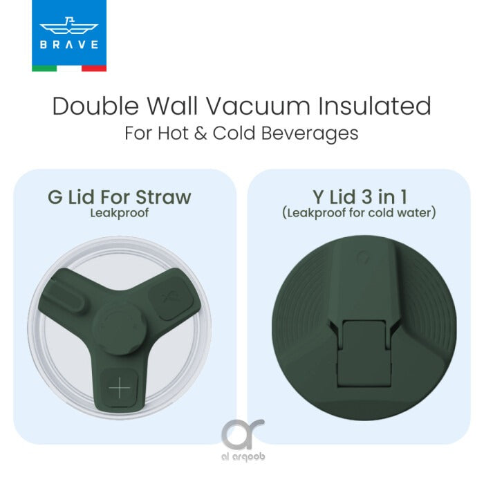 Brave Temp Guard Vacuum Insulated Travel Mug – 180° Rotating Handle, 24H Cold & 12H Hot Retention, Leak-Proof Lids, 1200mL/950ml – Green [S] - مطارة حافظة للحرارة  والبرودة