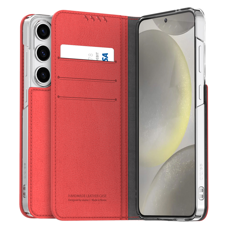 ARAREE MUSTANG DIARY WALLET CASE For SAMSUNG GALAXY S24 ULTRA -  TANGERINE RED [A] -  S24 كفر سامسونج  - حماية عالية مع بوك  - ألتر