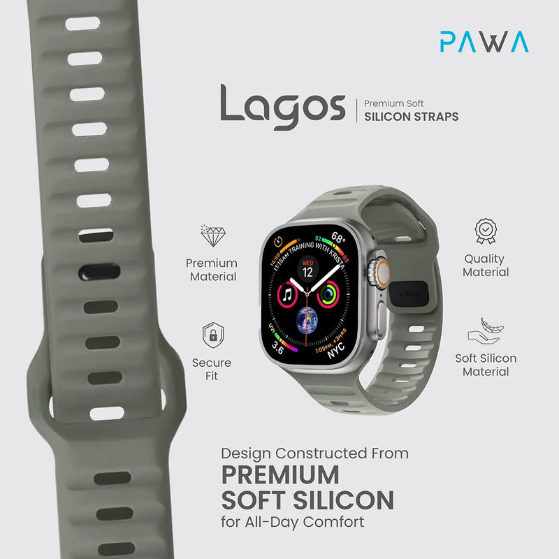 PAWA - Lagos Premium Soft Silicon Straps -Coastal Green- 49/45/44/42mm - سير ساعه أبل واتش