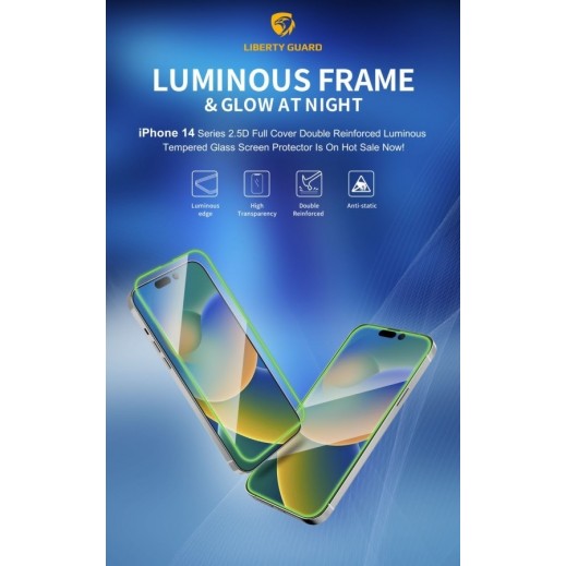 Liberty Guard 2.5D Full Cover DR Luminous Glass Clear Screen Protector for iPhone - حماية شاشة - شفافة كاملة - لجميع اطراف الجهاز - مع عدة التركيب - مقاومة للغبار والاتربة