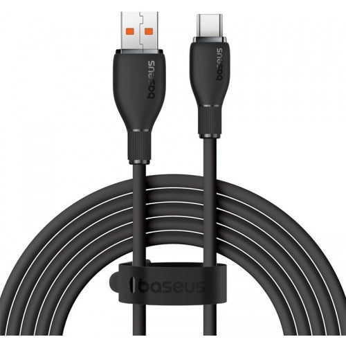 Baseus Pudding Series Fast charging cable USB-A to USB-C 100W, 2m - Cluster Black - سلك شحن - بيسوس - تايب سي - طول 2 متر - كفالة 12 شهر