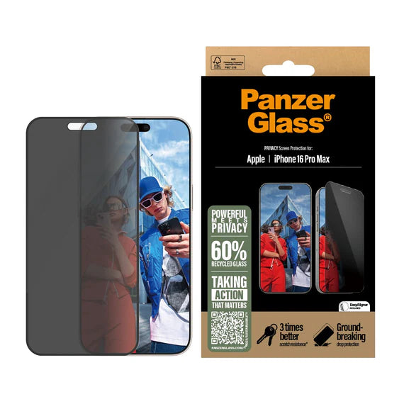 PanzerGlass Ultra-Wide Fit Screen Protector for Apple iPhone 16/16 Plus/16 Pro/16 Pro Max - Privacy - حماية شاشة خصوصية عالية الجودة - بانزر جلاس