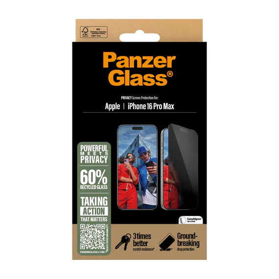 PanzerGlass Ultra-Wide Fit Screen Protector for Apple iPhone 16/16 Plus/16 Pro/16 Pro Max - Privacy - حماية شاشة خصوصية عالية الجودة - بانزر جلاس