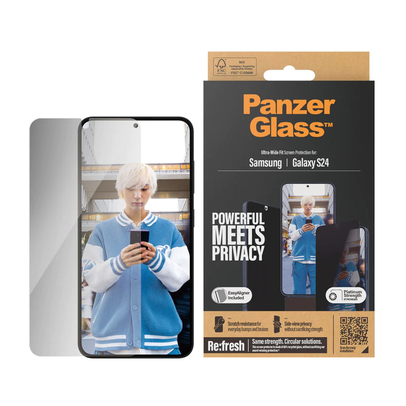 PanzerGlass® Privacy Screen Protector Samsung Galaxy S24 | Ultra-Wide Fit w. EasyAligner - بانزر - S24 حماية شاشة - سامسونج خصوصية
