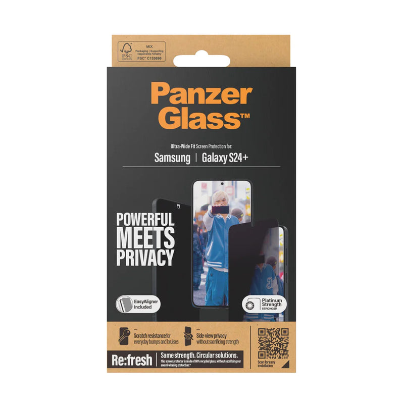 PanzerGlass® Privacy Screen Protector Samsung Galaxy S24 Plus | Ultra-Wide Fit w. EasyAligner- بانزر - S24 حماية شاشة - سامسونج خصوصية بلس