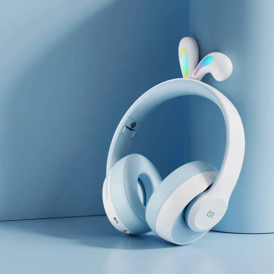 Soundtec By Porodo Kids Wireless Headphone Rabbit Ears LED Lights - Blue Bear - سماعة رأس بلوتوث - بورودو - كفالة 12 شهر