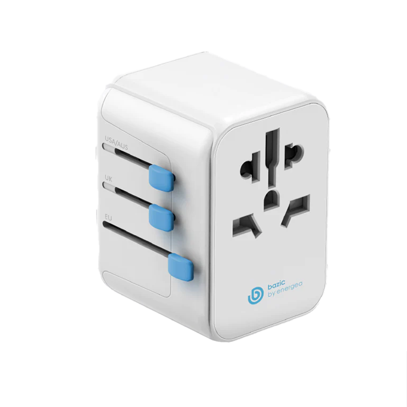 Bazic Gotravel 3-Port USB-C and 2-Port USB-A 28W Travel Adapter - White - بلاك حائط شحن دولي - بيزك - 5 فتحات للشحن - 3 فتحات تايب سي + 2 فتحتين يو اس بي - قوة 28 واط - كفالة 24 شهر