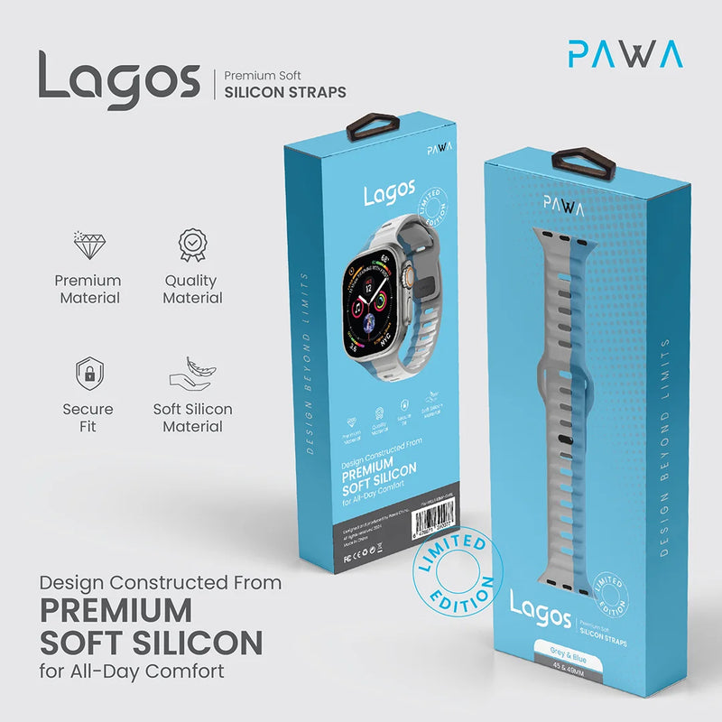 PAWA - Lagos Premium Soft Silicon Straps - Grey & Blue - 49/45/44/42mm  - سير ساعه أبل واتش