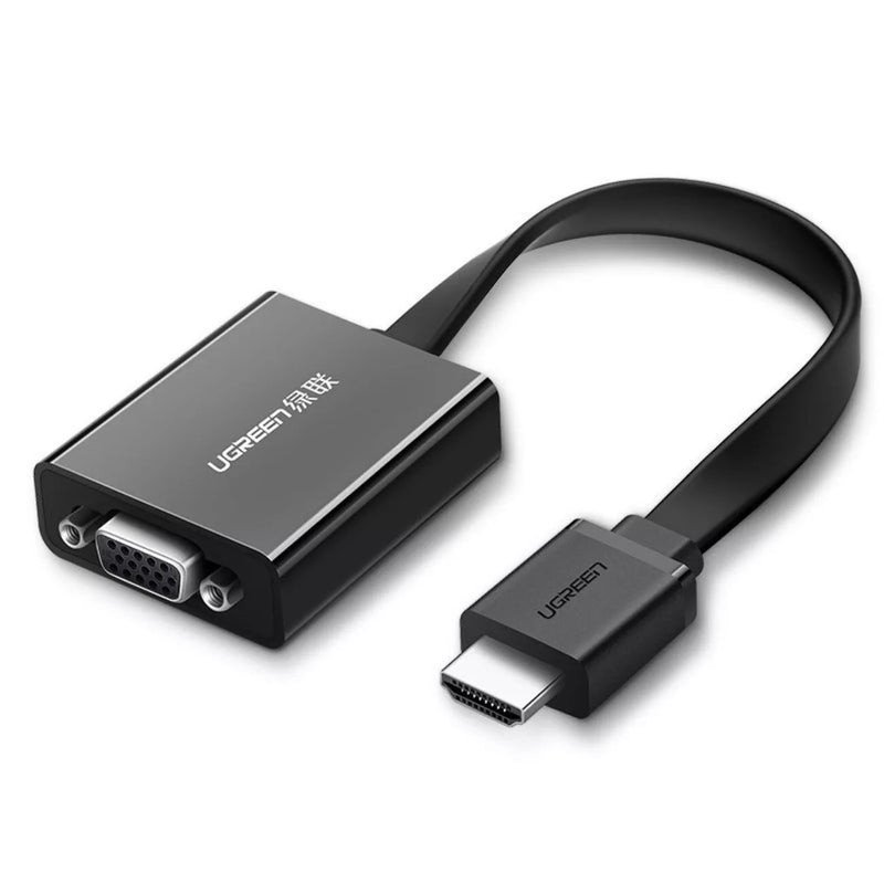 Ugreen Adapter HDMI - VGA Micro USB/Audio 3,5 MM Mini Jack Black - وصلة تلفزيون واللاب توب - منفذ صوت + منفذ مايكرو يو اس بي