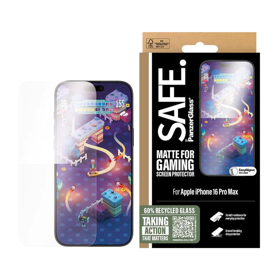 SAFE by PanzerGlass Gaming Screen Protector Ultra-Wide Fit for Apple iPhone 16/16 Plus/16 Pro/16 Pro Max - Clear - حماية شاشة شفافة عالية الجودة  - كاملة - ضد البصامات - بانزر جلاس