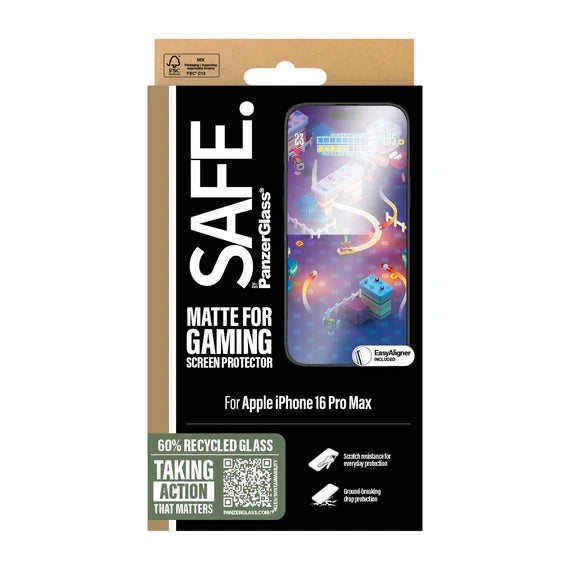 SAFE by PanzerGlass Gaming Screen Protector Ultra-Wide Fit for Apple iPhone 16/16 Plus/16 Pro/16 Pro Max - Clear - حماية شاشة شفافة عالية الجودة  - كاملة - ضد البصامات - بانزر جلاس