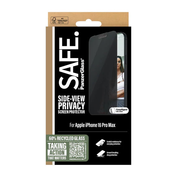 SAFE by PanzerGlass Privacy Screen Protector Ultra-Wide Fit for Apple iPhone 16/16 Plus/16 Pro/16 Pro Max - Privacy - حماية شاشة خصوصية عالية الجودة - بانزر جلاس