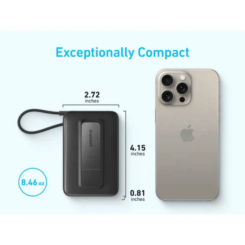 Anker Zolo Wireless Power Bank (10K, 30W, Built-In USB-C Cable) - Black [D] - بطارية متنقلة - انكر - قوة 10000 - 30 واط  خاصية الشحن السريع - كفالة 18 شهر