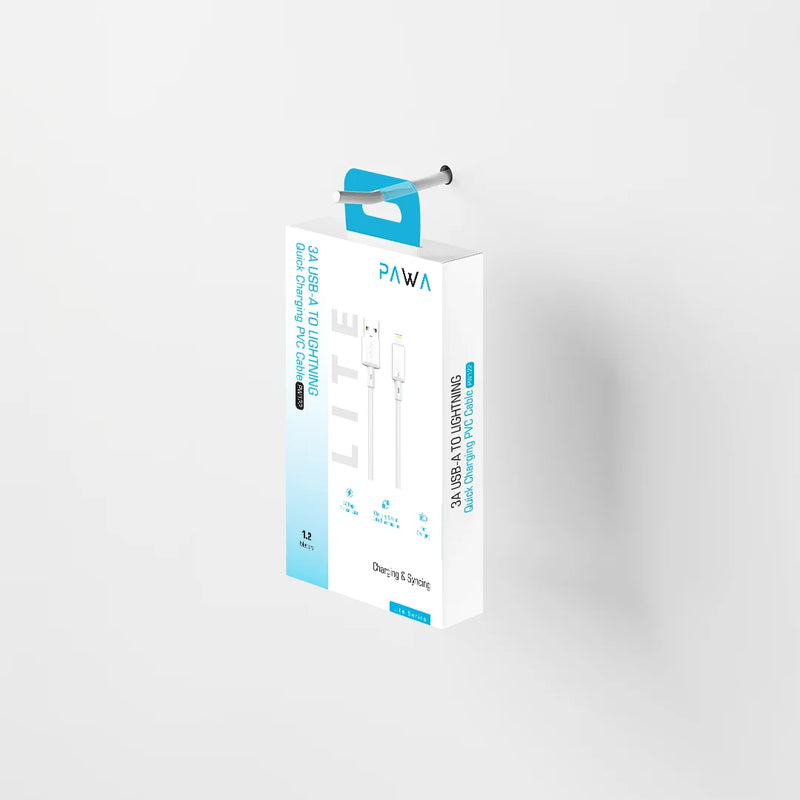 PAWA USB to Lightning Charging Cable - 1.2m - White - سلك شحن ايفون - باوا - طول 1.2 سم - كفالة 24 شهر