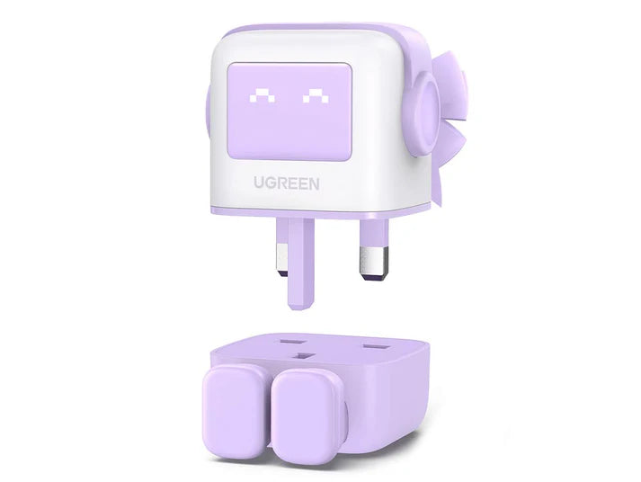 UGREEN 25686 Nexode RG - 65W - 3-Port GaN Fast Charger UK - Purple [B] - شاحن حائط  - يو جرين - 2 فتحتين تايب سي - 1 فتحة يو اس بي - شاشة رقمية - قوة 65 واط - كفالة 12 شهر