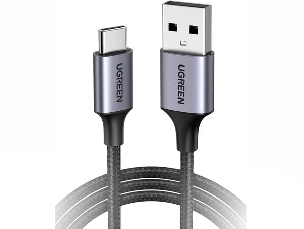 UGREEN 60126 USB-A 2.0 to USB-C Cable Nickel Plating Aluminum Braid 1M - Black - سلك شحن - يوجرين - تايب سي - طول 1 متر - كفالة 18 شهر