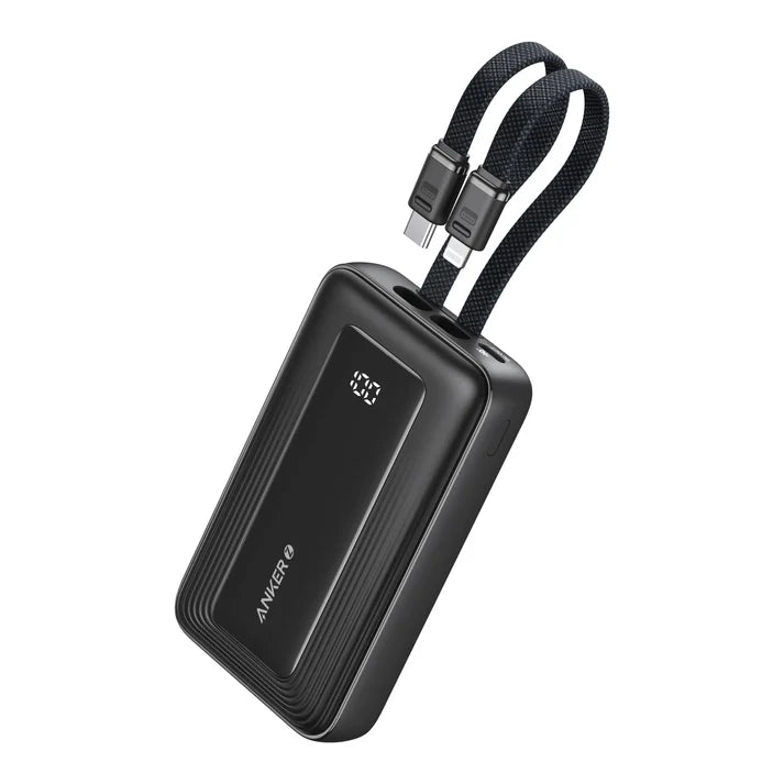 Anker Zolo Power Bank (20K, 30W, Built-In USB-C and Lightning Cable) -Black [D] - بطارية متنقلة - انكر - سعة 20 آلف ملي امبير - قوة 30 واط - مع سلك شحن تايب سي + ايفون - كفالة 18 شهر