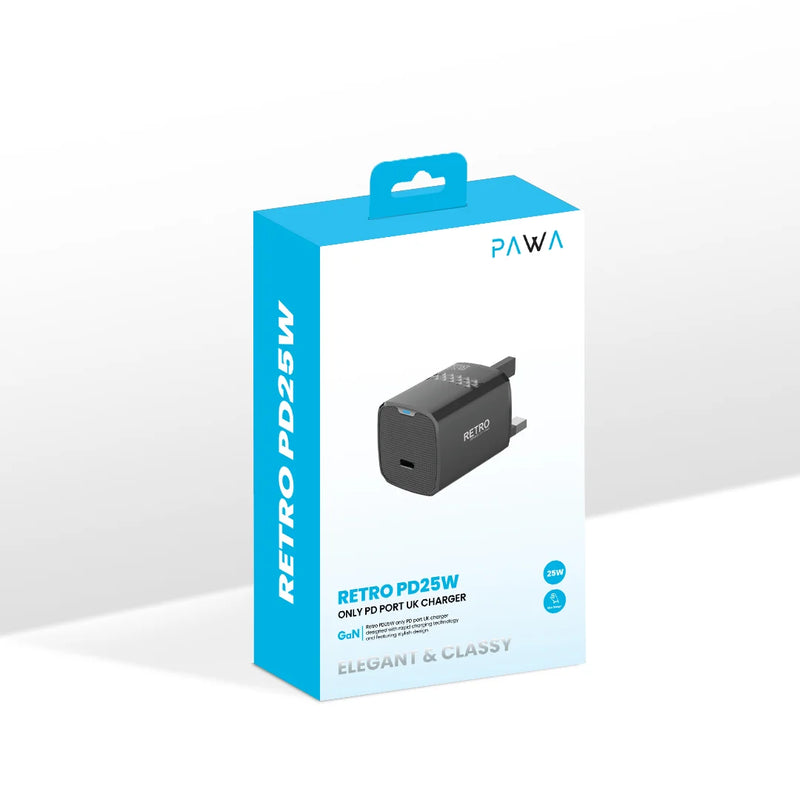 Retro PD25W Only PD Port UK Charger [O] - شاحن حائط - قوة 25 واط - منفذ تايب سي  للشحن السريع  كفالة 12 شهر