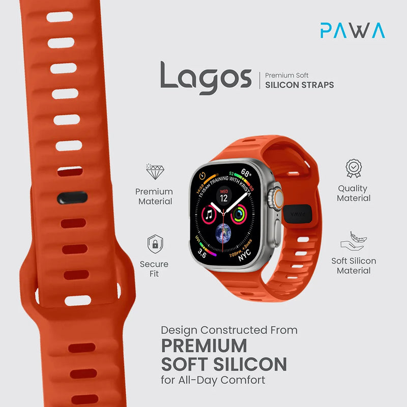 PAWA - Lagos Premium Soft Silicon Straps - Ultra Orange - 49/45/44/42mm - سير ساعه أبل واتش