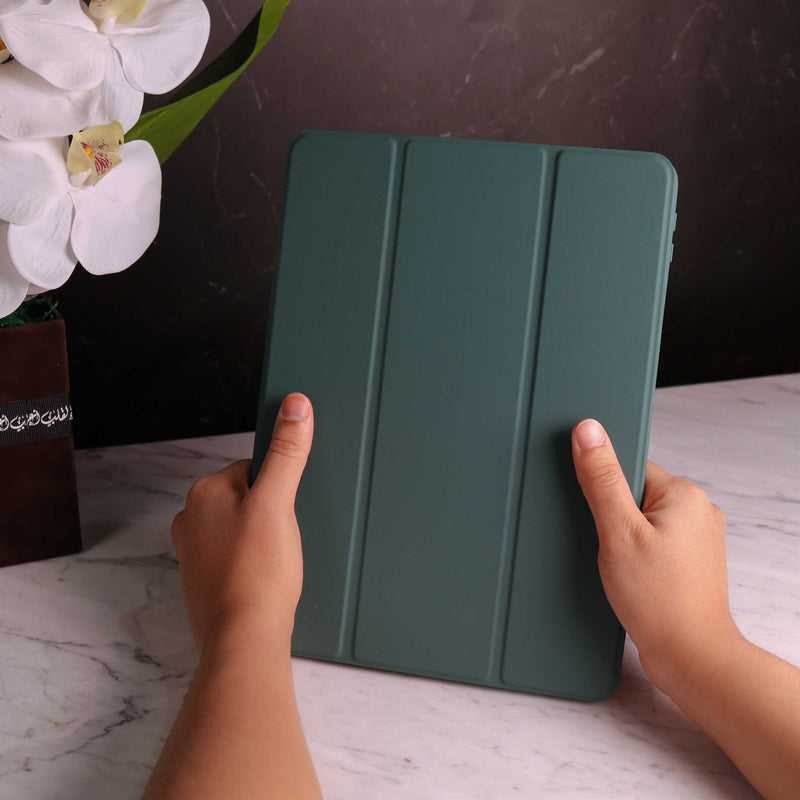 KAKU Leather Case with Pencil Slot for iPad - Dark Green- كفر ايباد - ستاند - مع مكان للقلم